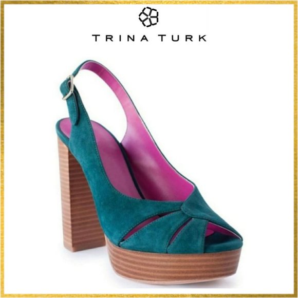 Trina Turk Joni Platform Heels in Aqua - Picture 1 of 10